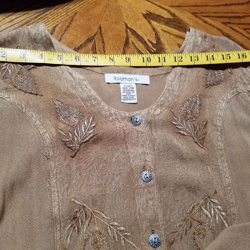 Roaman's Gold Embroidery button blouse.  Size 14 Womens - Picture 10 of 10